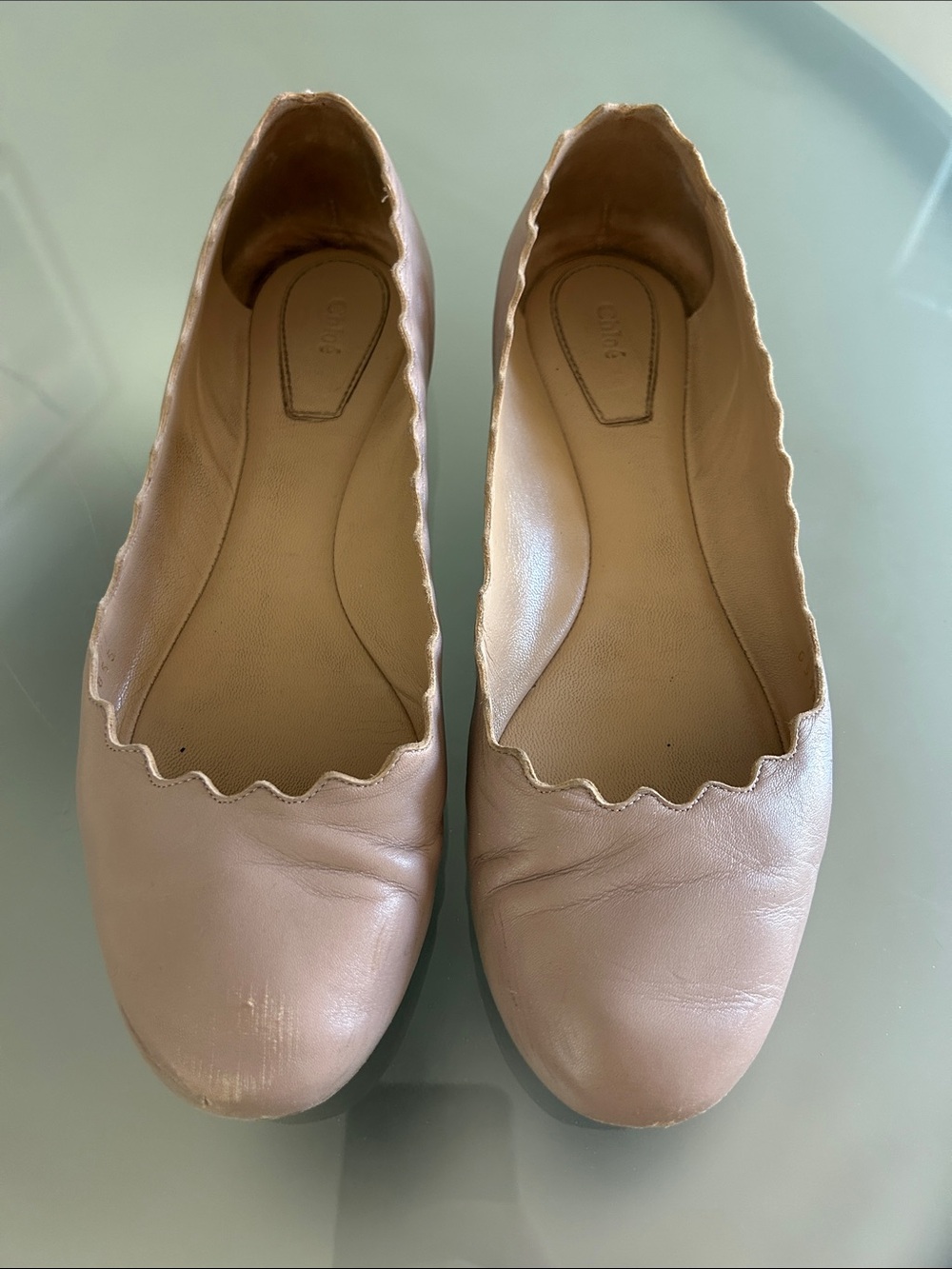 Chloé Lauren Blush Pink Leather Scalloped Ballet Flats Size 39